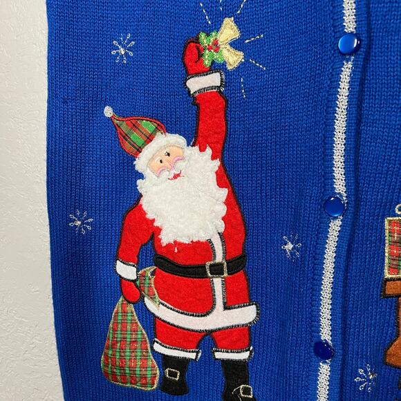 Christmas Sweater Vest Cardigan Knit Button Front Blue White - S - Picture 4 of 6